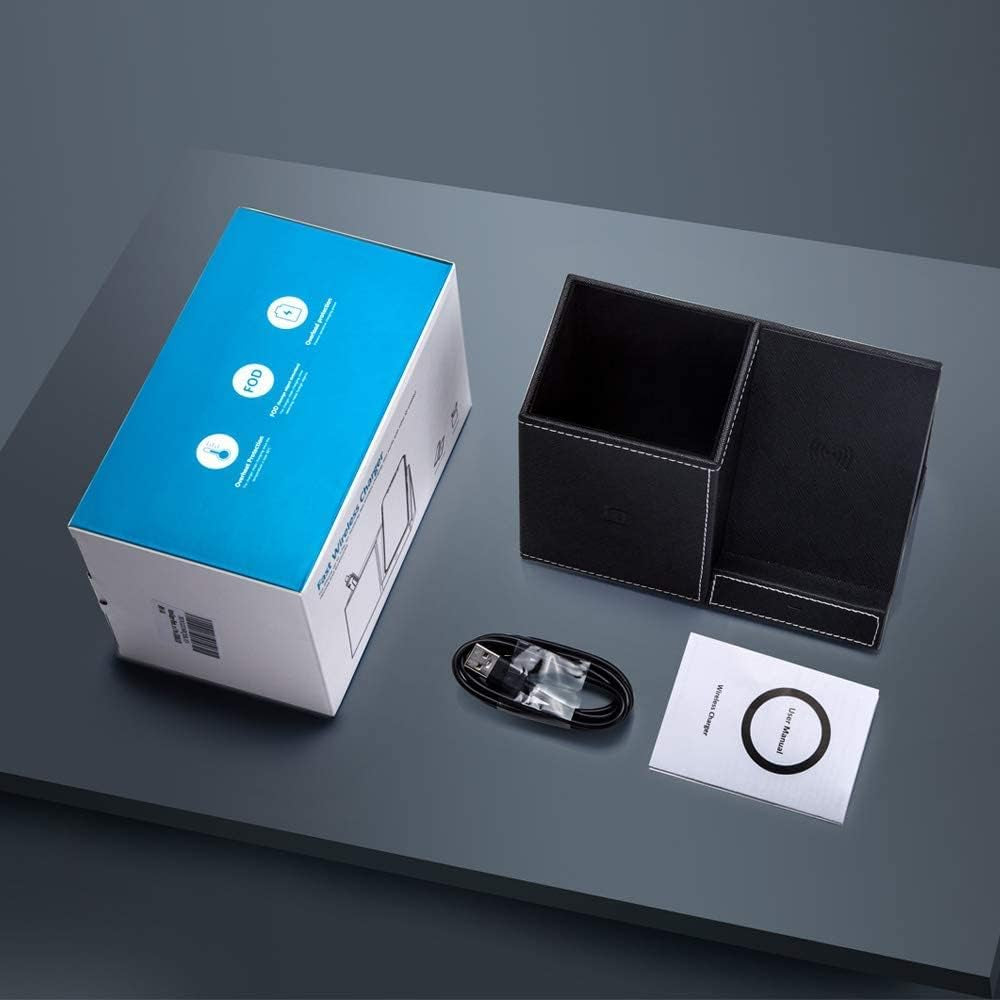 Wireless Charger Desk Stand Organizer, Wireless Charging Station, Desk Storage,10W Pen Holder Charger,For Iphone 15/14/ /13/12 Pro/11 Pro Max/Xs MAX/XR/XS/X/8, Galaxy Z/S20/Note 10/S10 plus (Black)